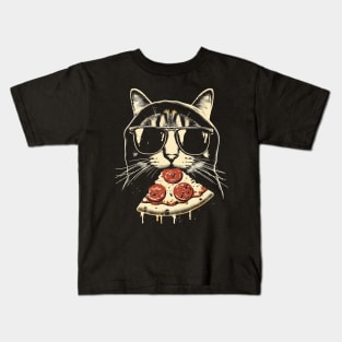 Cat Eating Pizza Kids T-Shirt